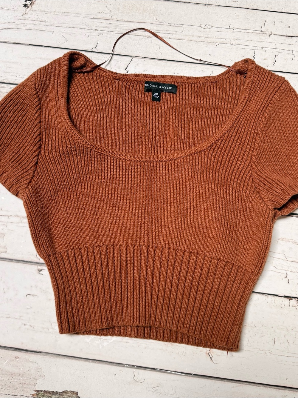 Kendall & Kylie Rust Ribbed Scoop Neck Crop Top